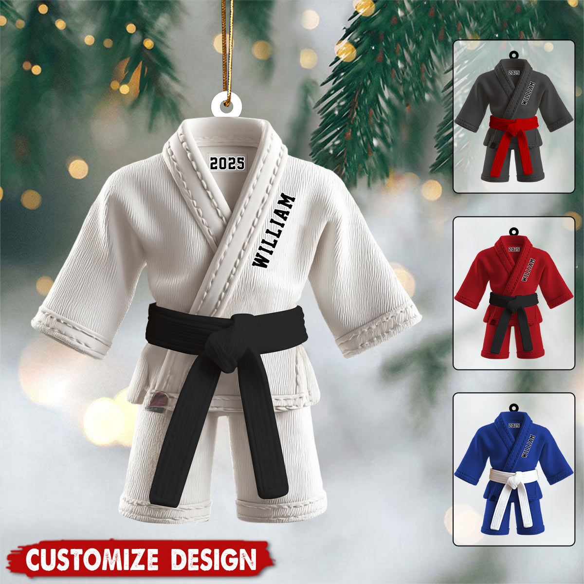Personalized  Martial Arts Black Belt Karate Gi Christmas Ornament