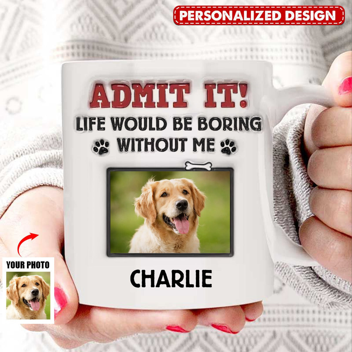 Custom Photo-Dog &amp; Cat Personalized Custom 3D Inflated Effect Printed Mug