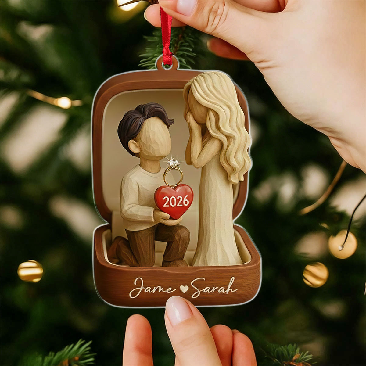 Personalized She Said Yes Ornament - Custom Acrylic &amp; Wood Couple Engagement Proposal Gift