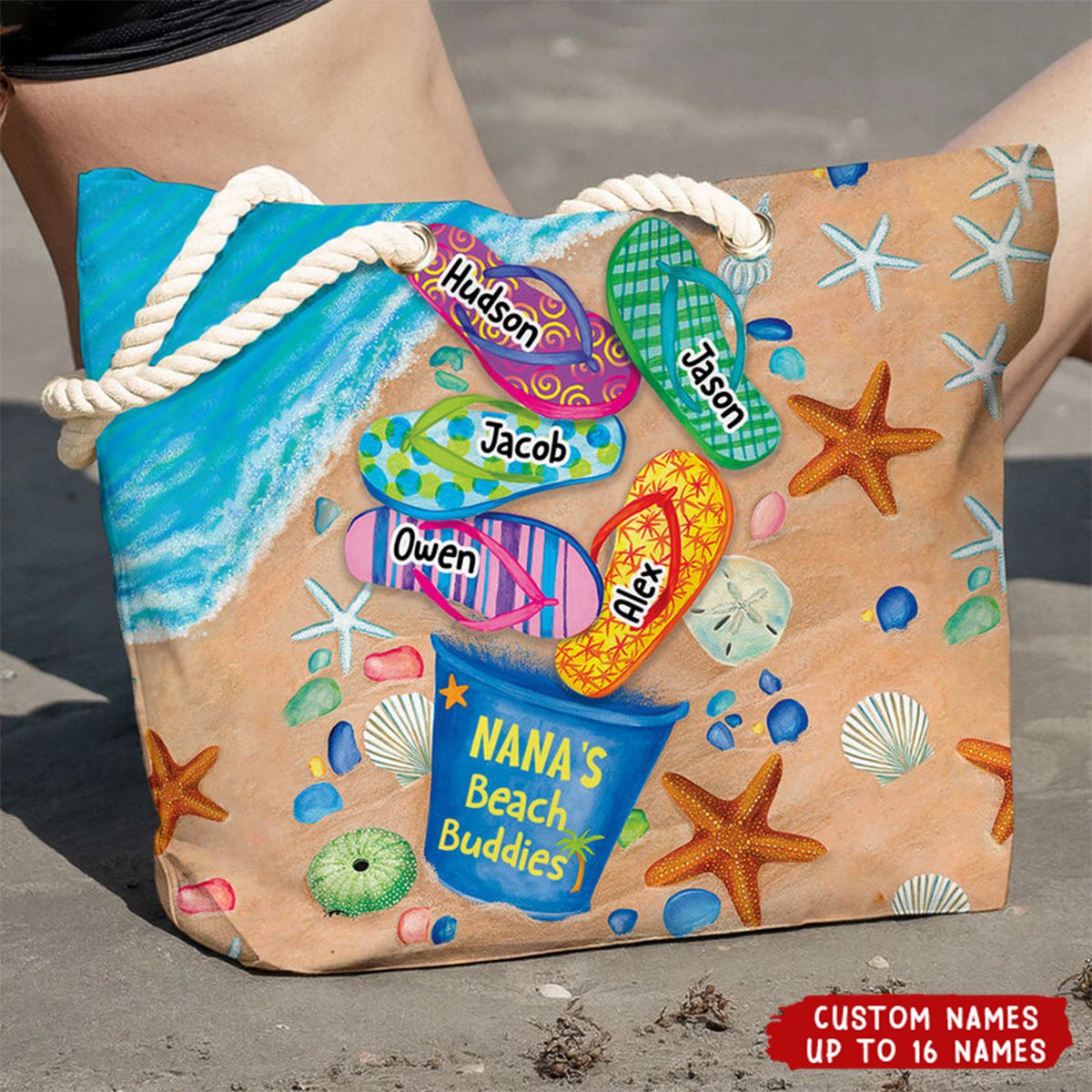 Nana&#39;s Beach Buddies Summer Flip Flop - Personalized Beach Bag - Gift for Grandmas Moms Aunties