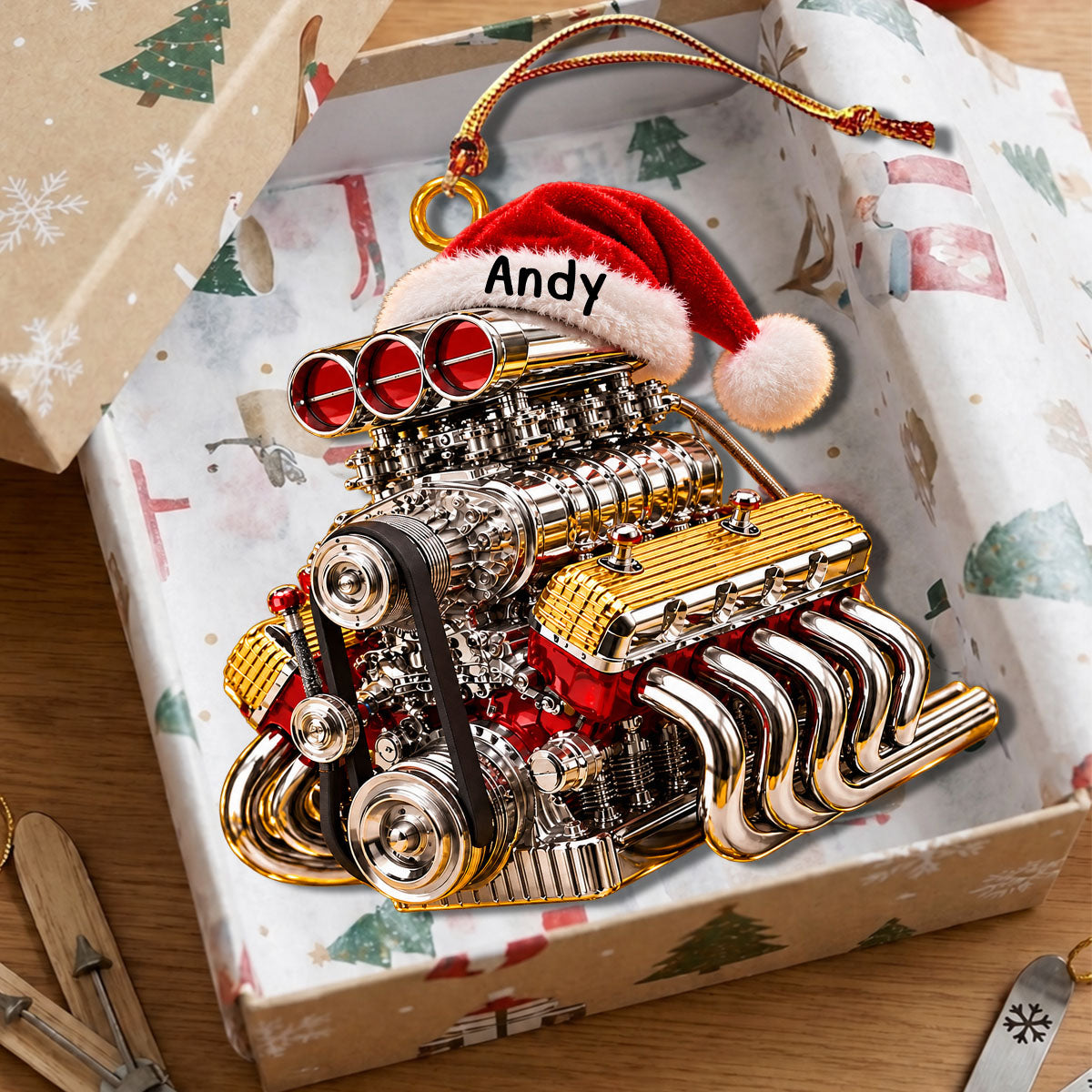 Personalized  Drag Racing V8 Engine Ornament - Gifts For Racing Fans Christmas Ornament
