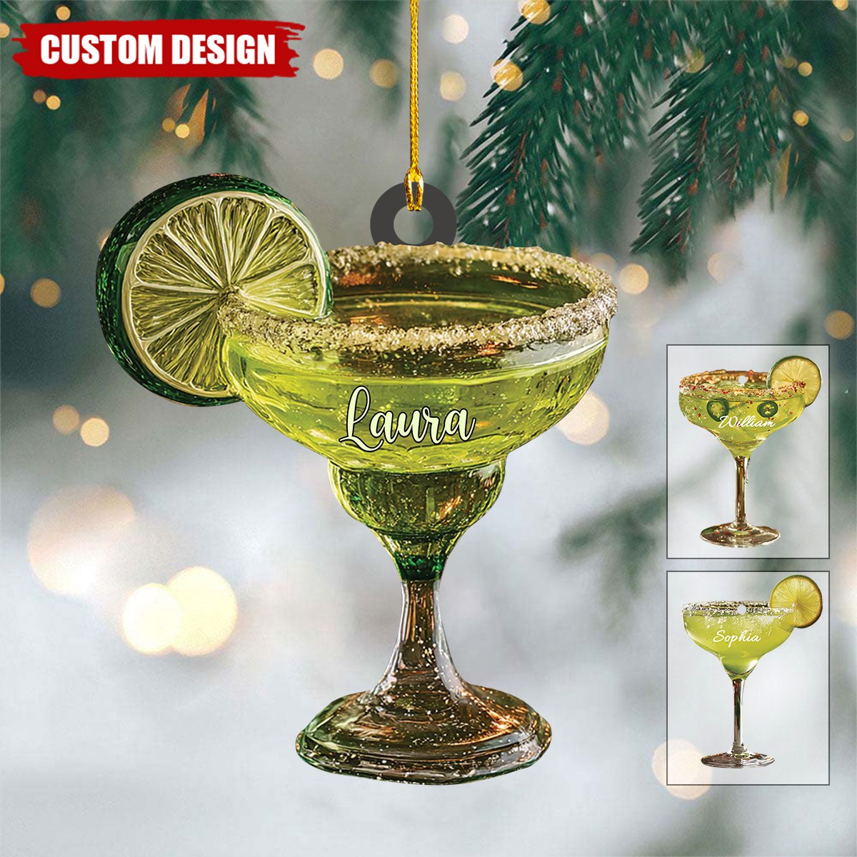 Personalized Lime Margarita Cocktail Acrylic Christmas Ornament,  Bar Drink Gift