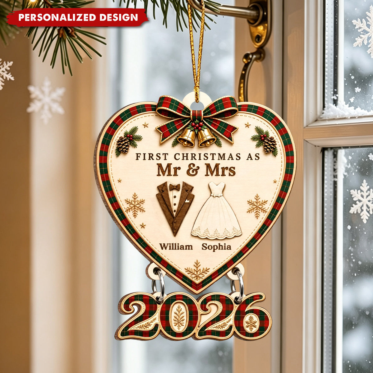 Custom First Christmas Wooden Ornament - Personalized Anniversary Christmas Wedding Gifts