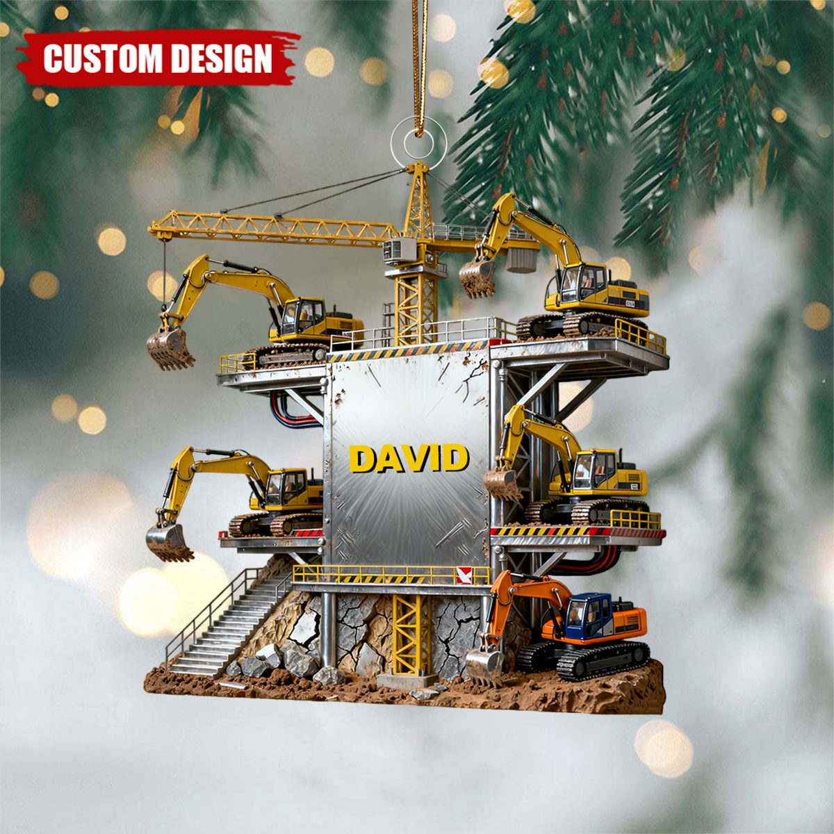 Personalized Excavator Engineering Christmas Ornament