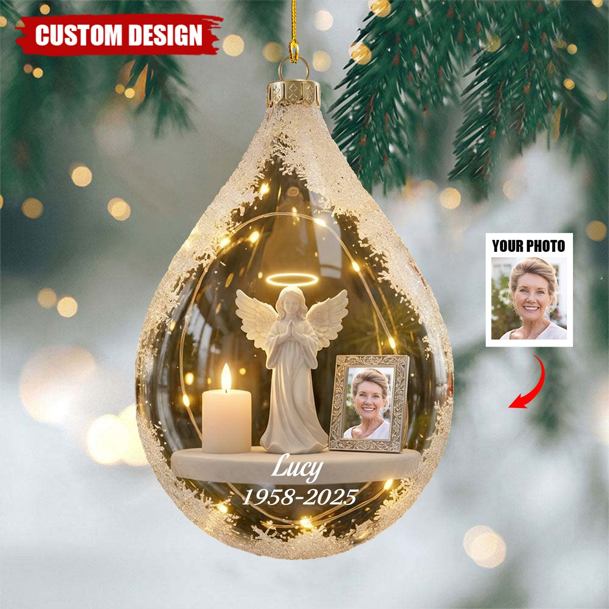 Personalized Angel&amp;Candle Memorial Christmas Ornament – Memorial Gift