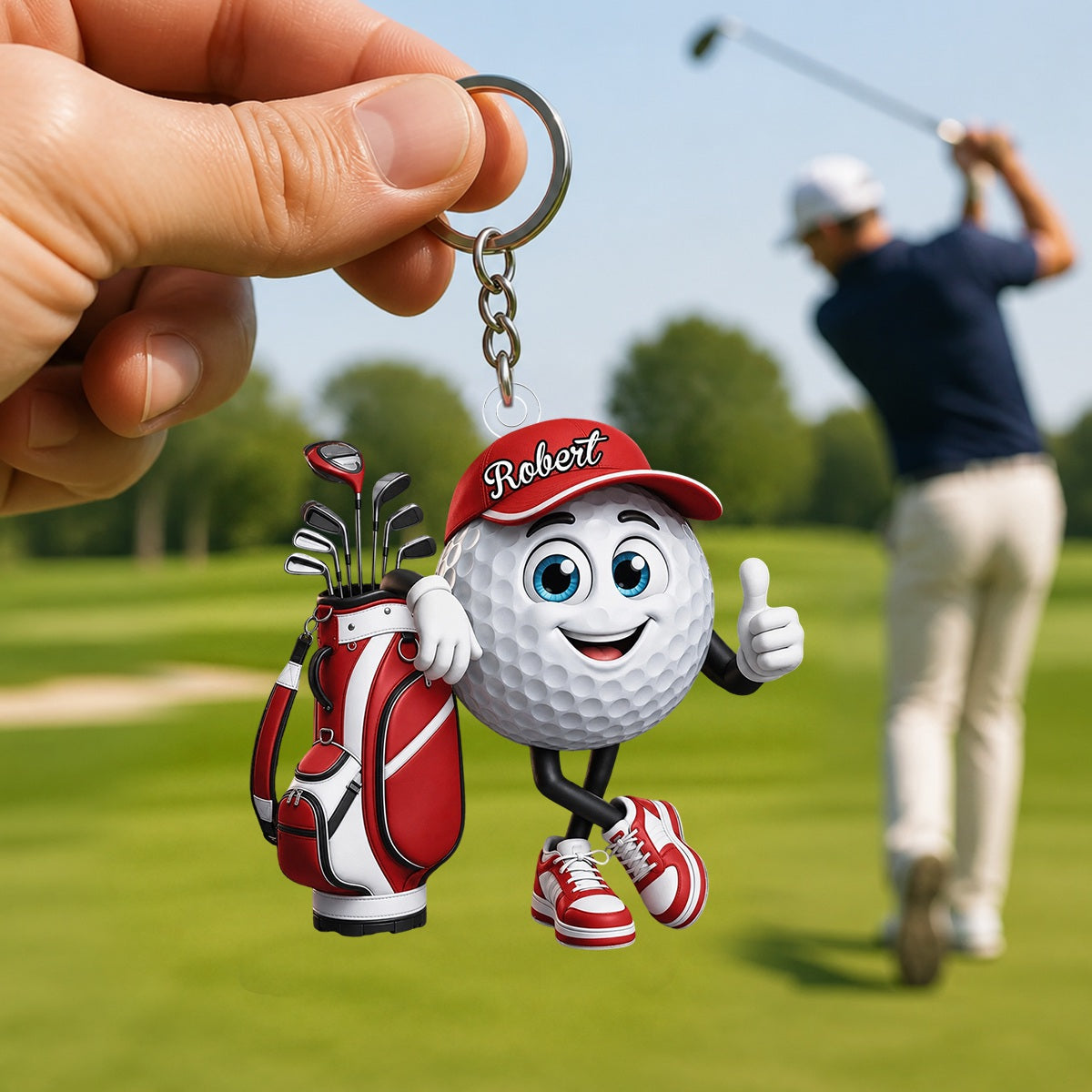 Personalized Cute Golf Shaped Mascot Keychain - Personalized Birthday Gifts For Golf Lovers, Sports Fans, Sports Lovers - Swing With Confidence