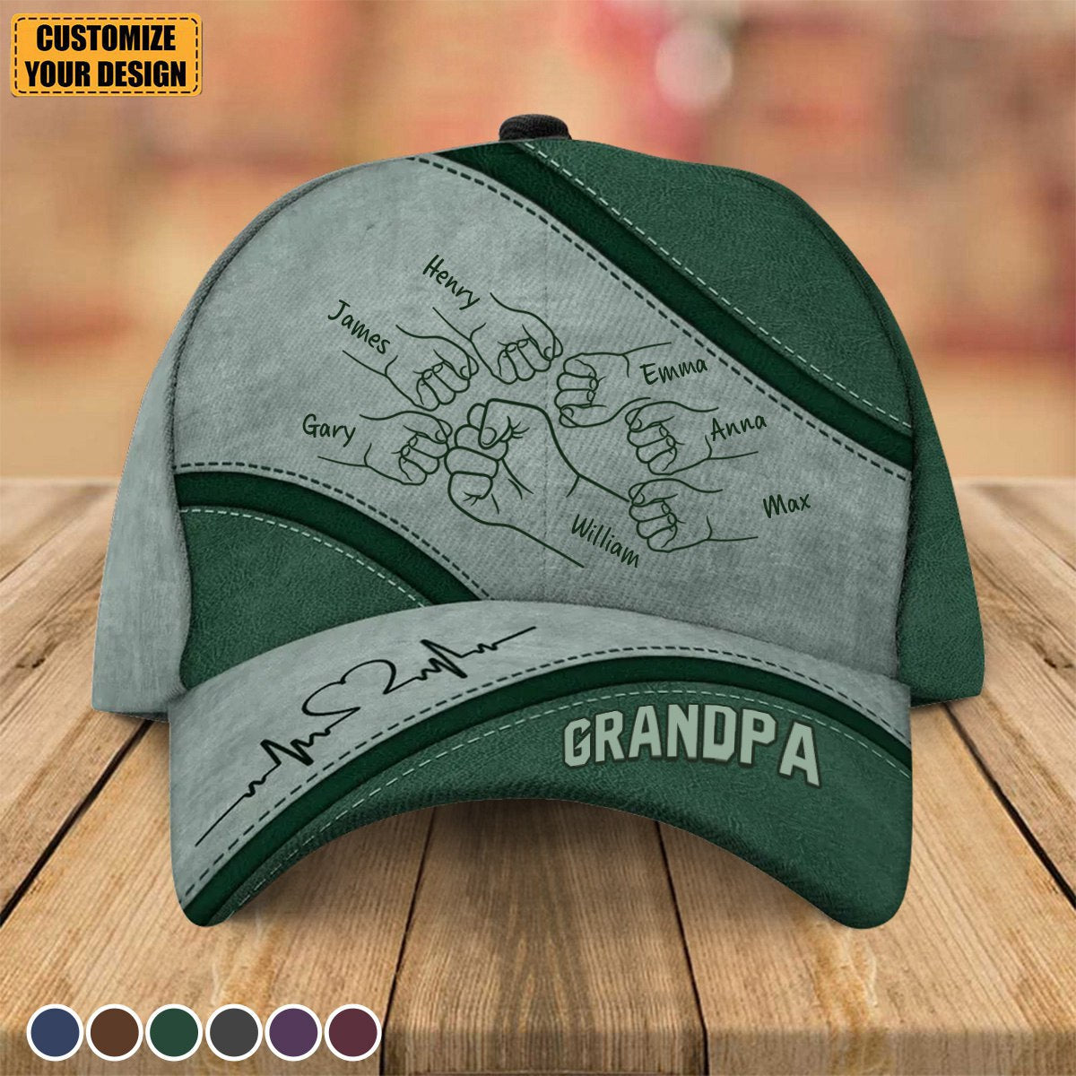 Outline Fist Bump Daddy Grandpa Personalized Classic Cap, Father&#39;s Day Gift For Dad, For Grandpa, For Husband