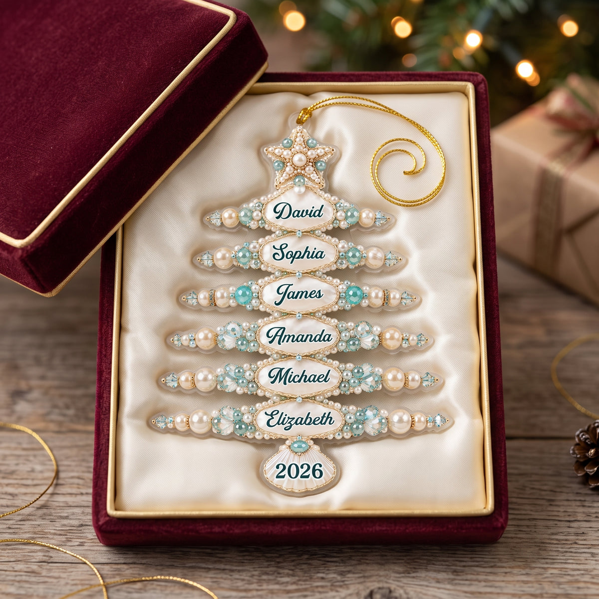 Custom Acrylic Ornament - Personalized Christmas Birthday Gifts For Mom, Dad, Brother, Sister - Sparkling Pearls Of Family Love