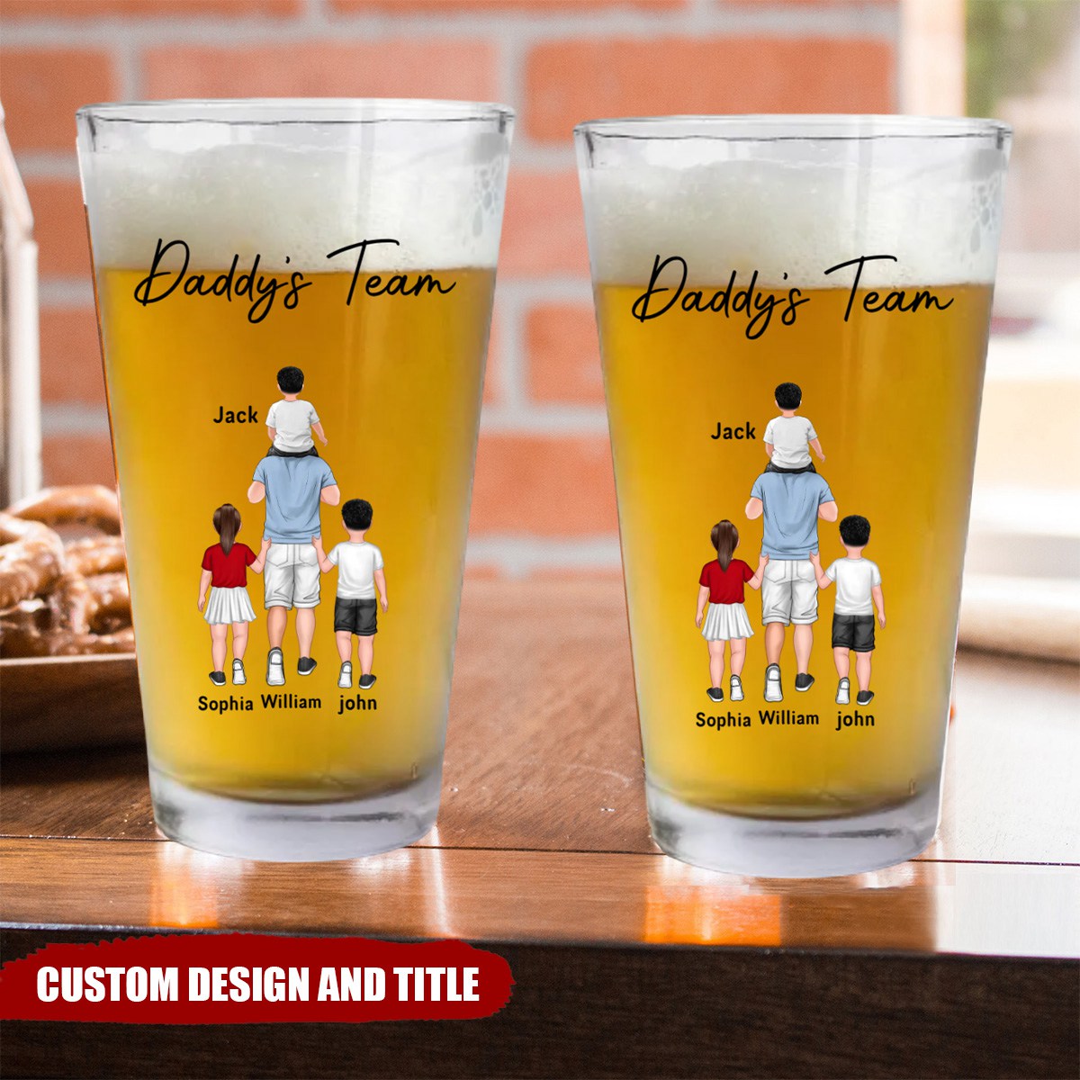 Personalized Daddy&#39;s/Grandpa&#39;s Team Beer Glass