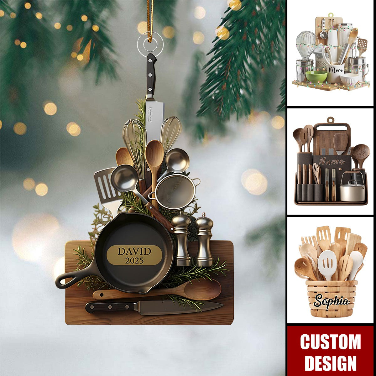 Personalized Kitchen Utensils Christmas Ornament - Gift For Food Lovers
