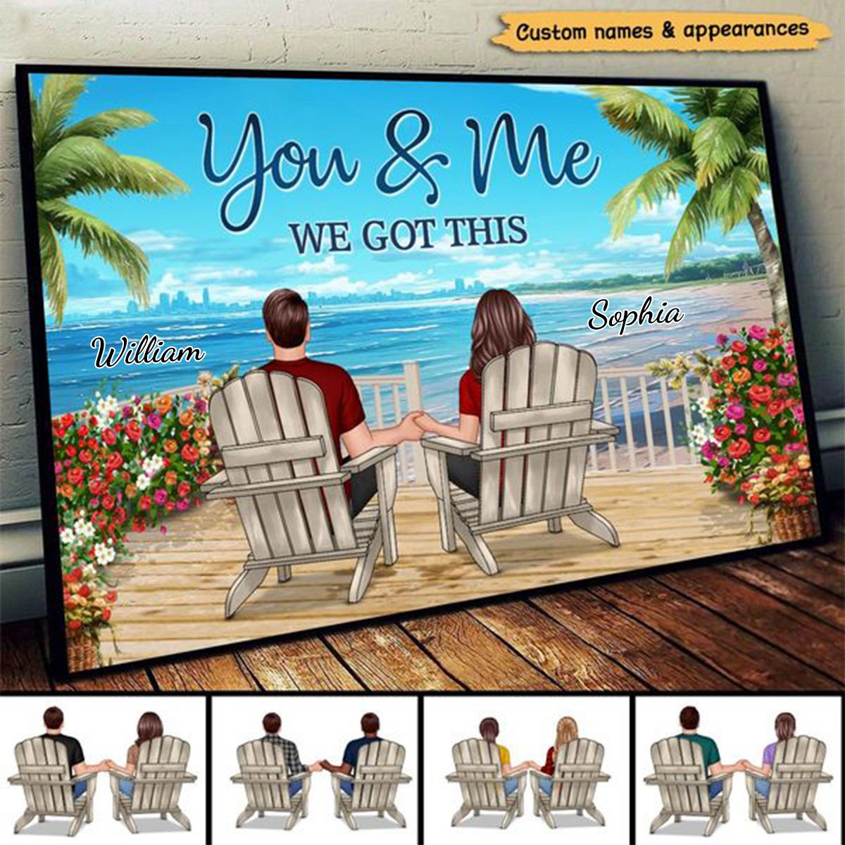 Back View Couple Sitting Beach Landscape You &amp; Me We Got This Personalized Horizontal Poster
