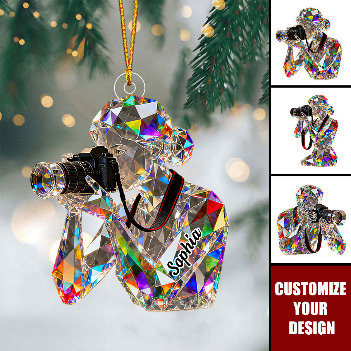 Personalized Stained Glass Photographer Bust Themed Christmas Ornament