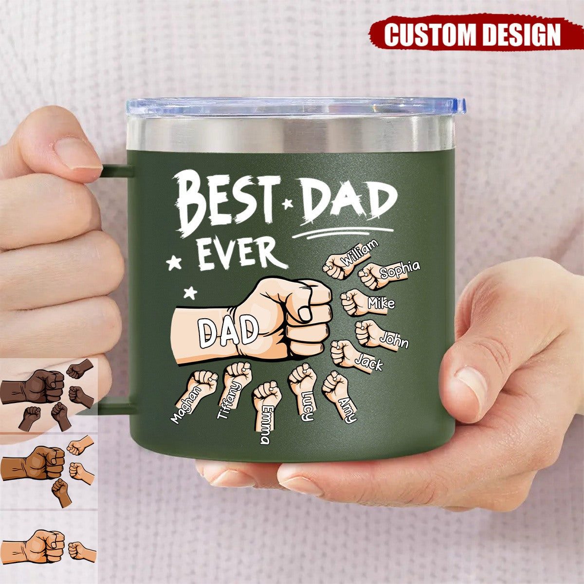The Best Dad Ever - Personalized  14oz Stainless Steel Tumbler With Handle - Father&#39;s Day, Birthday Gift For Dad
