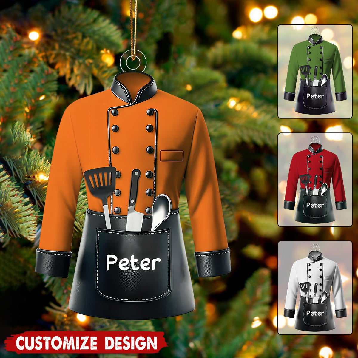 Personalized Chef Ornament – Custom Chef Uniform Christmas Tree Decoration Gift for Men Women, Unique Holiday Job Keepsake