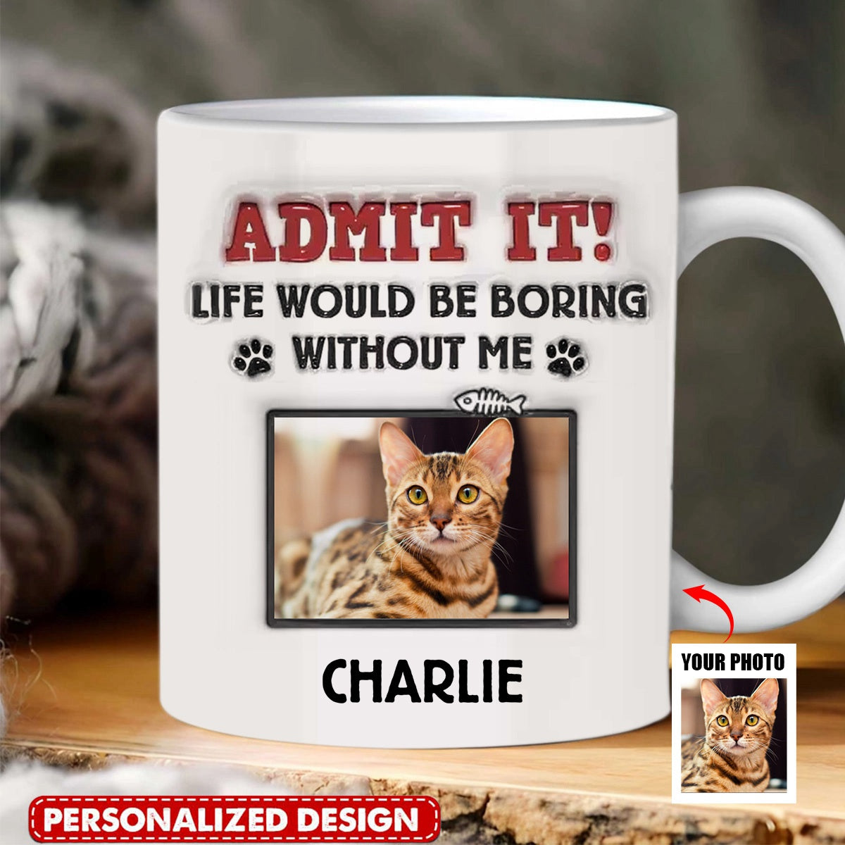 Custom Photo-Dog &amp; Cat Personalized Custom 3D Inflated Effect Printed Mug