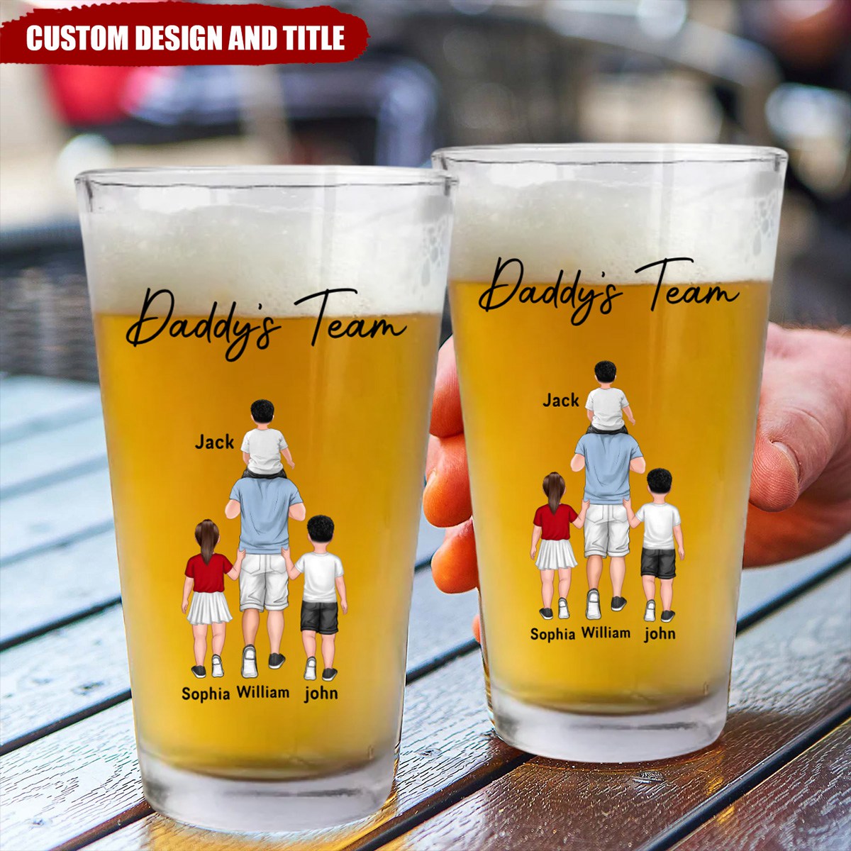 Personalized Daddy&#39;s/Grandpa&#39;s Team Beer Glass