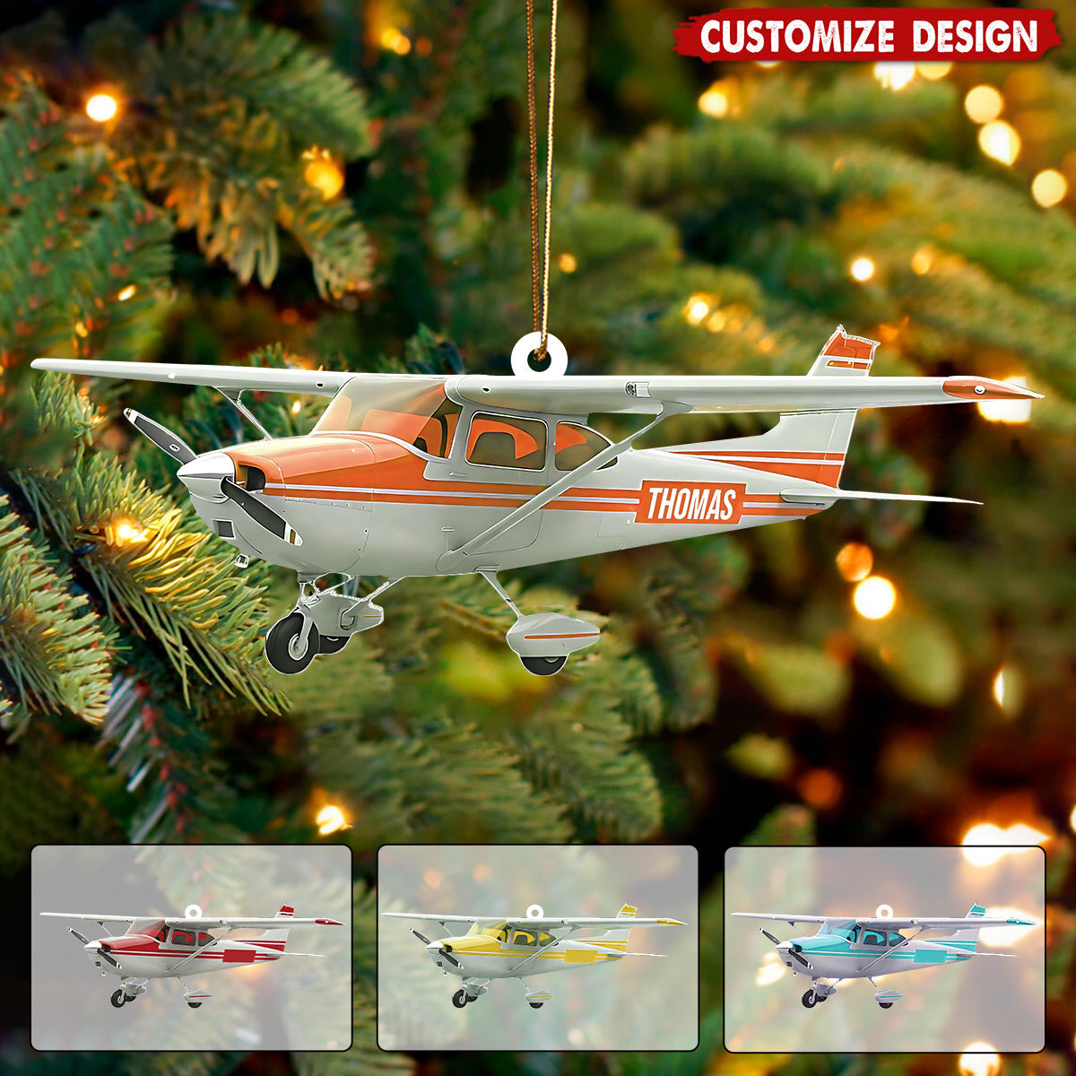 Personalized Airplane Christmas Ornament - Gift for Travelers, Aviators &amp; Helicopter Lovers