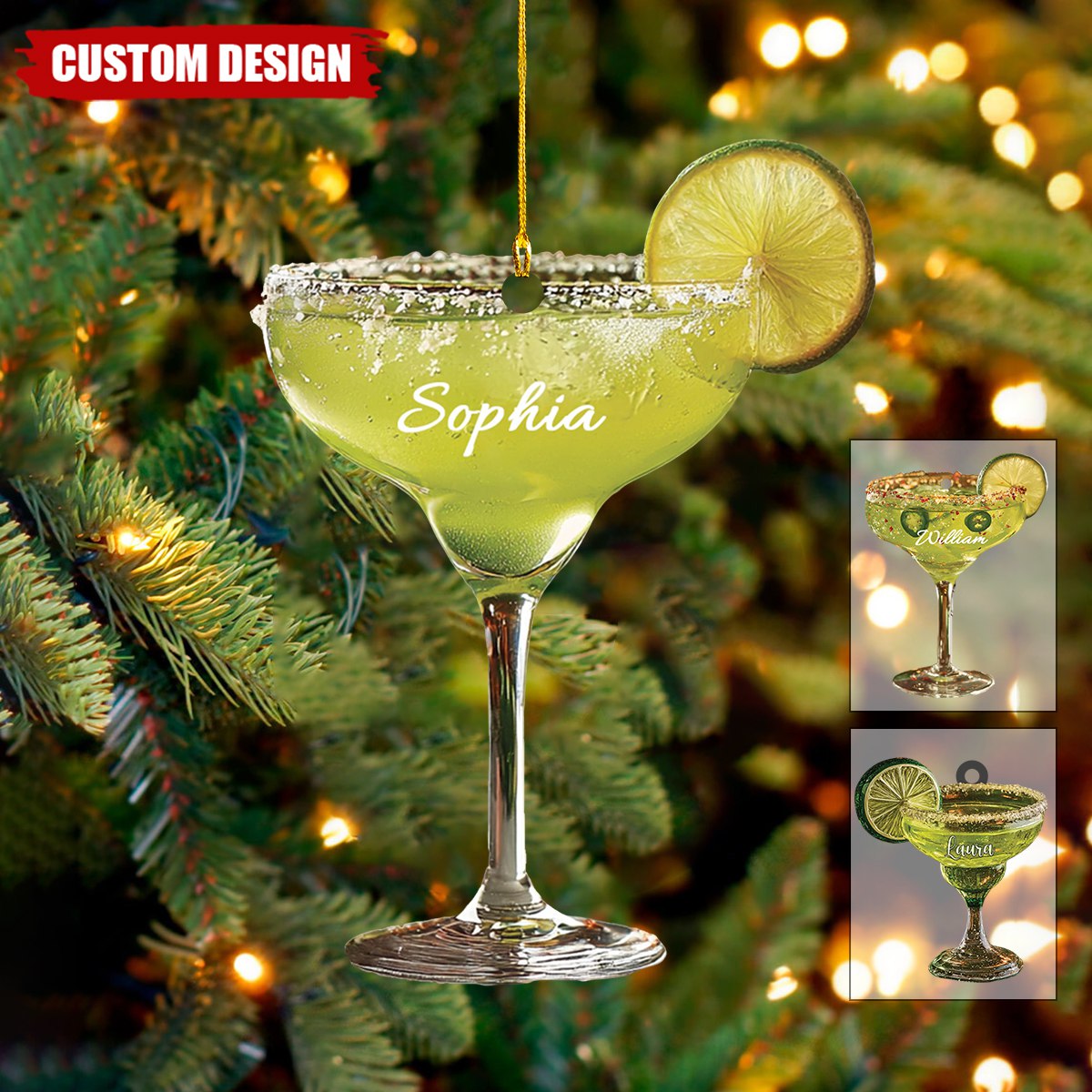 Personalized Lime Margarita Cocktail Acrylic Christmas Ornament,  Bar Drink Gift