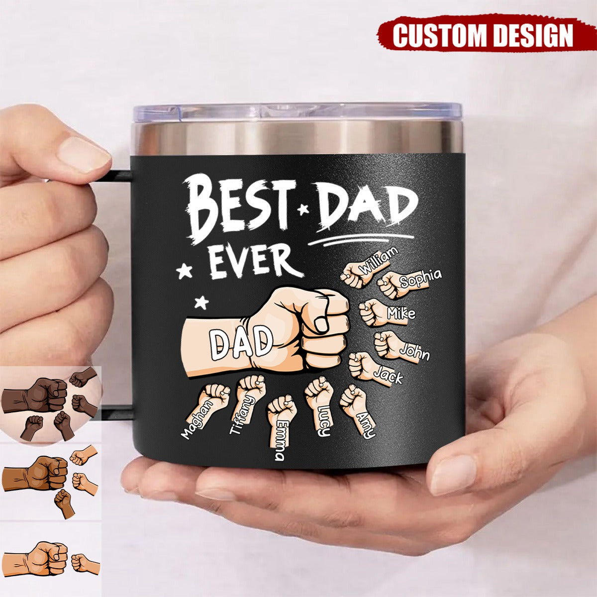 The Best Dad Ever - Personalized  14oz Stainless Steel Tumbler With Handle - Father&#39;s Day, Birthday Gift For Dad
