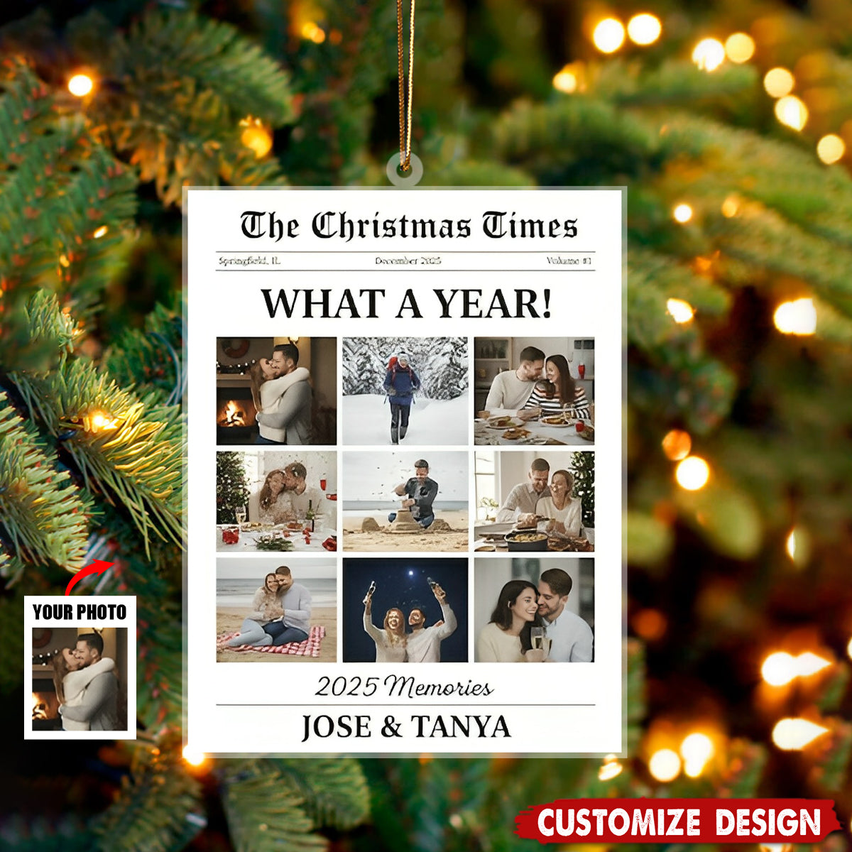 Personalized Newspaper Ornament – Custom Image What A Year For Couple Gifts