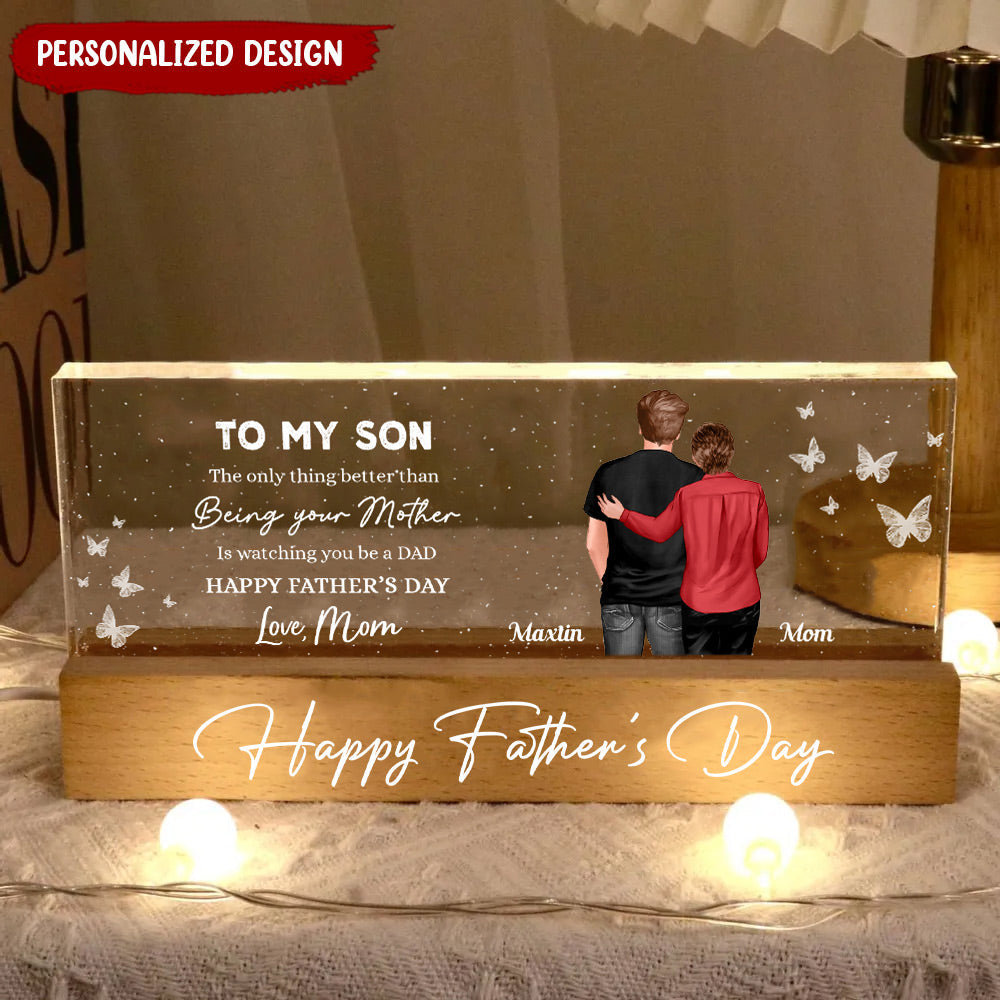 Heartfelt Father&#39;s Day Gift For Son, Grandson - Personalized Acrylic LED Night Light