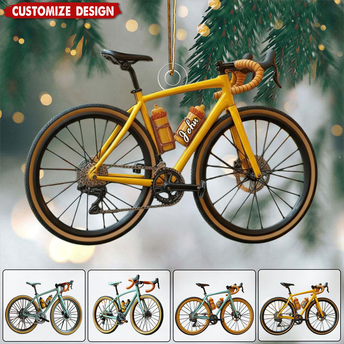 Personalized Road Bike Christmas Ornament – Cyclist Holiday Tree Decoration With Aqua Bicycle Design