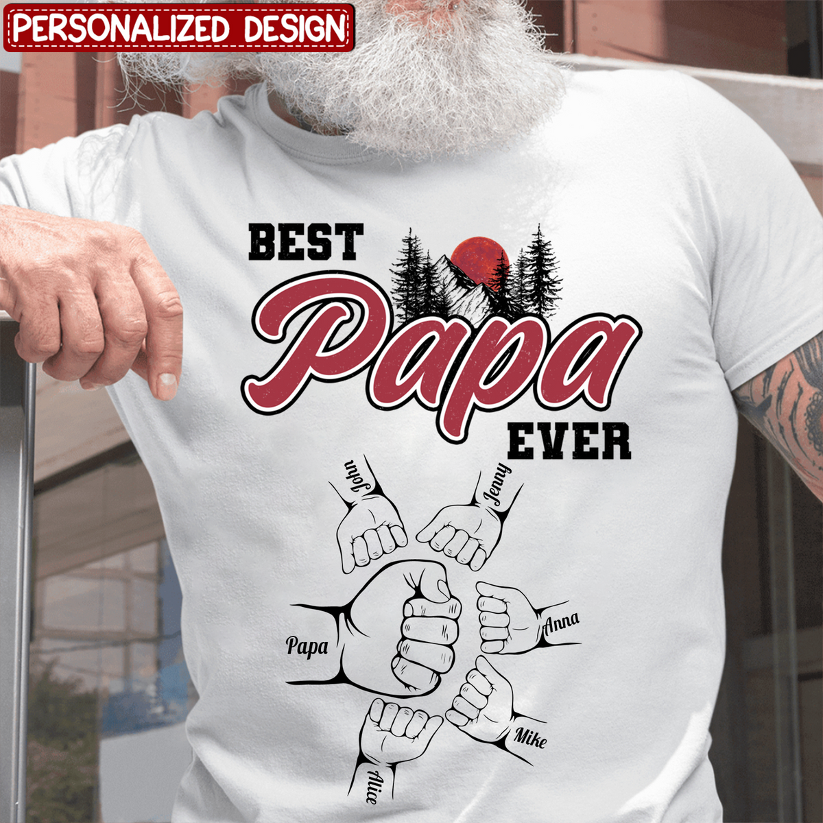 Best Dad Ever Fist Bump Custom Kids&#39; Names - Personalized Shirt