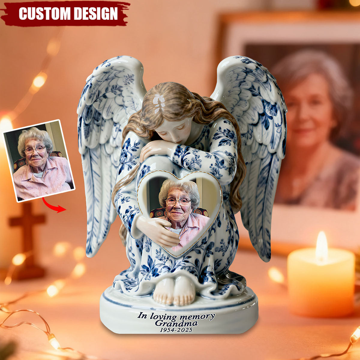 In Loving Memory Toile De Jouy Angel - Personalized Memorial Acrylic Plaque