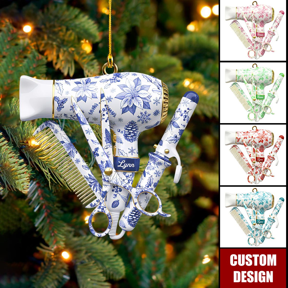 Celebrate Your Passion: Hairstylist Toile de Jouy Ornament - Personalized Christmas Gift