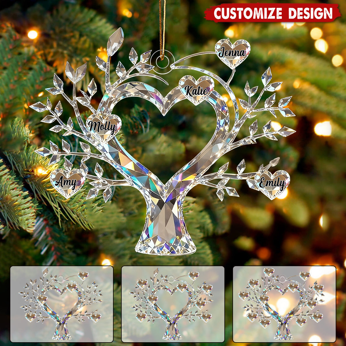 Personalized Tree of Life Family Member Crystal Ornaments