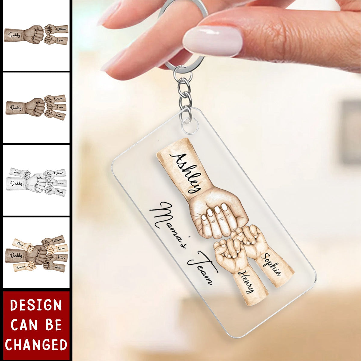 Daddy&#39;s Team Fist Bump Personalized Acrylic Keychain, Father&#39;s Day Gift For Dad, For Grandpa, For Husband