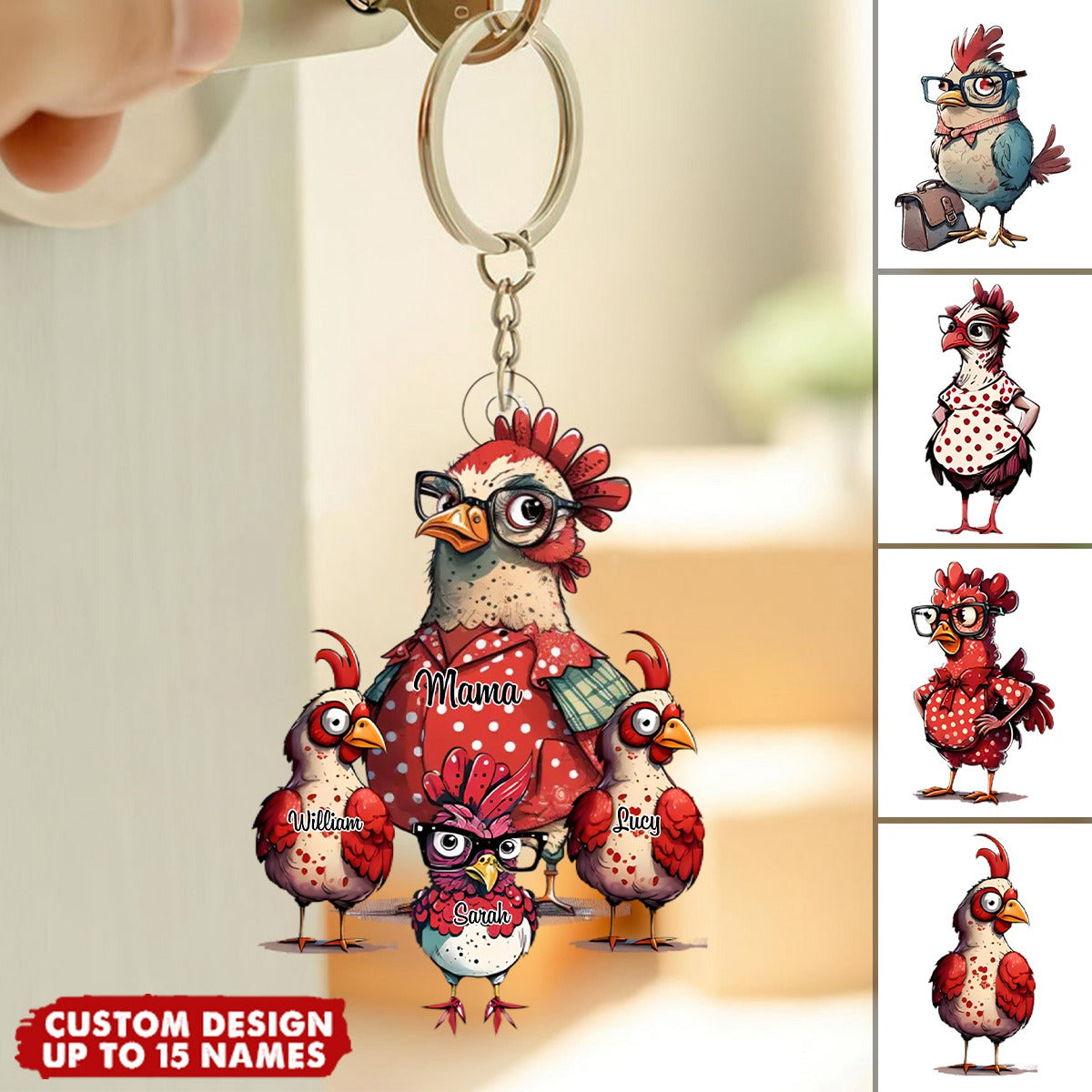 Personalized Nana/Mom Chick WIth Little Kids Acrylic Keychain-Gift For Mother&#39;s day