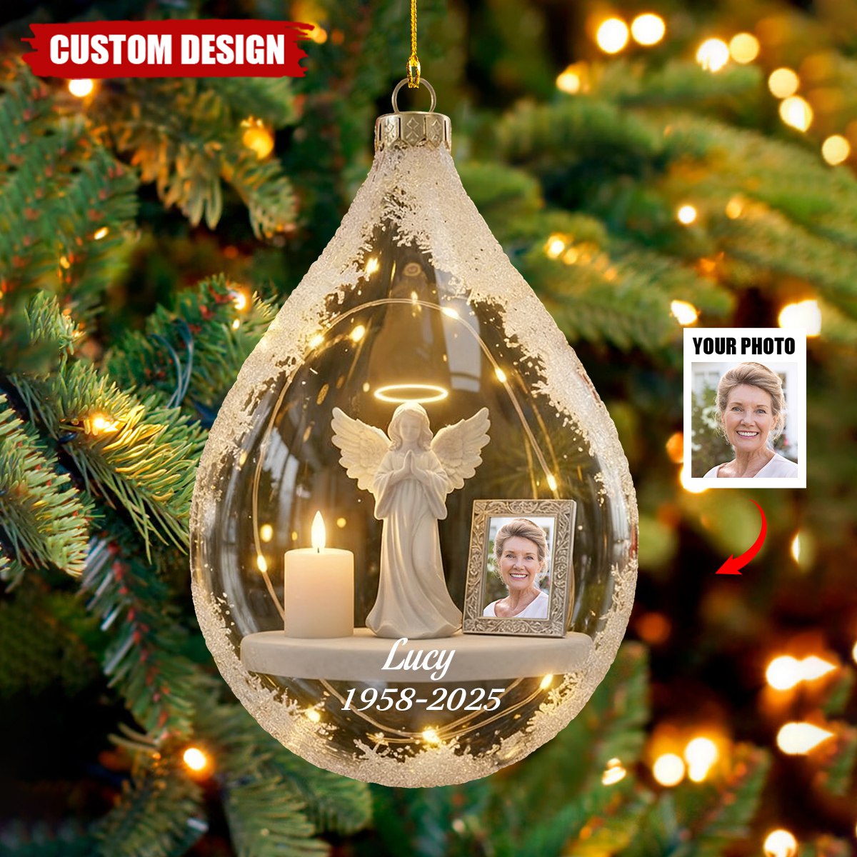 Personalized Angel&amp;Candle Memorial Christmas Ornament – Memorial Gift