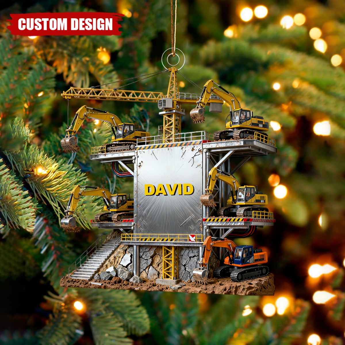 Personalized Excavator Engineering Christmas Ornament