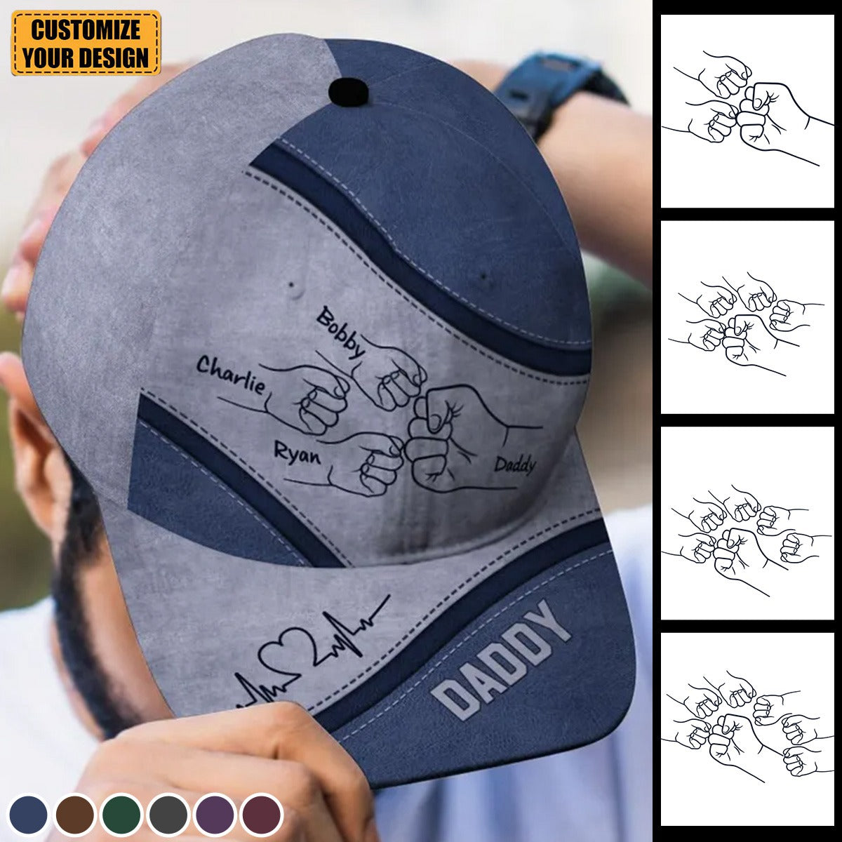 Outline Fist Bump Daddy Grandpa Personalized Classic Cap, Father&#39;s Day Gift For Dad, For Grandpa, For Husband