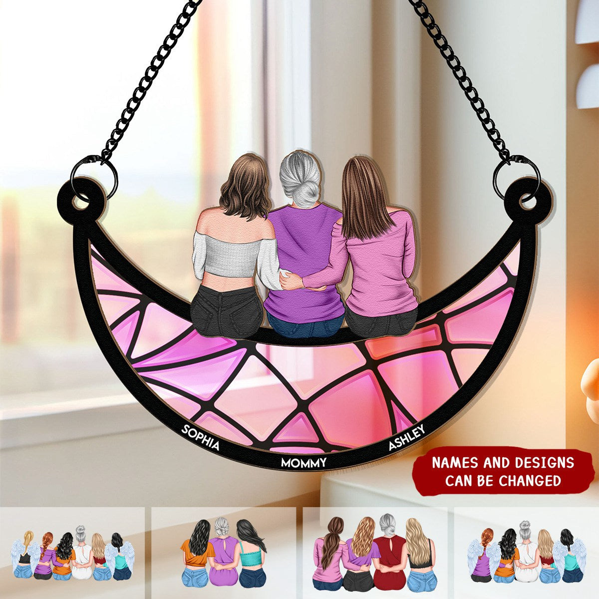 Mother &amp; Daughter On The Moon - Personalized Window Hanging Suncatcher Ornament