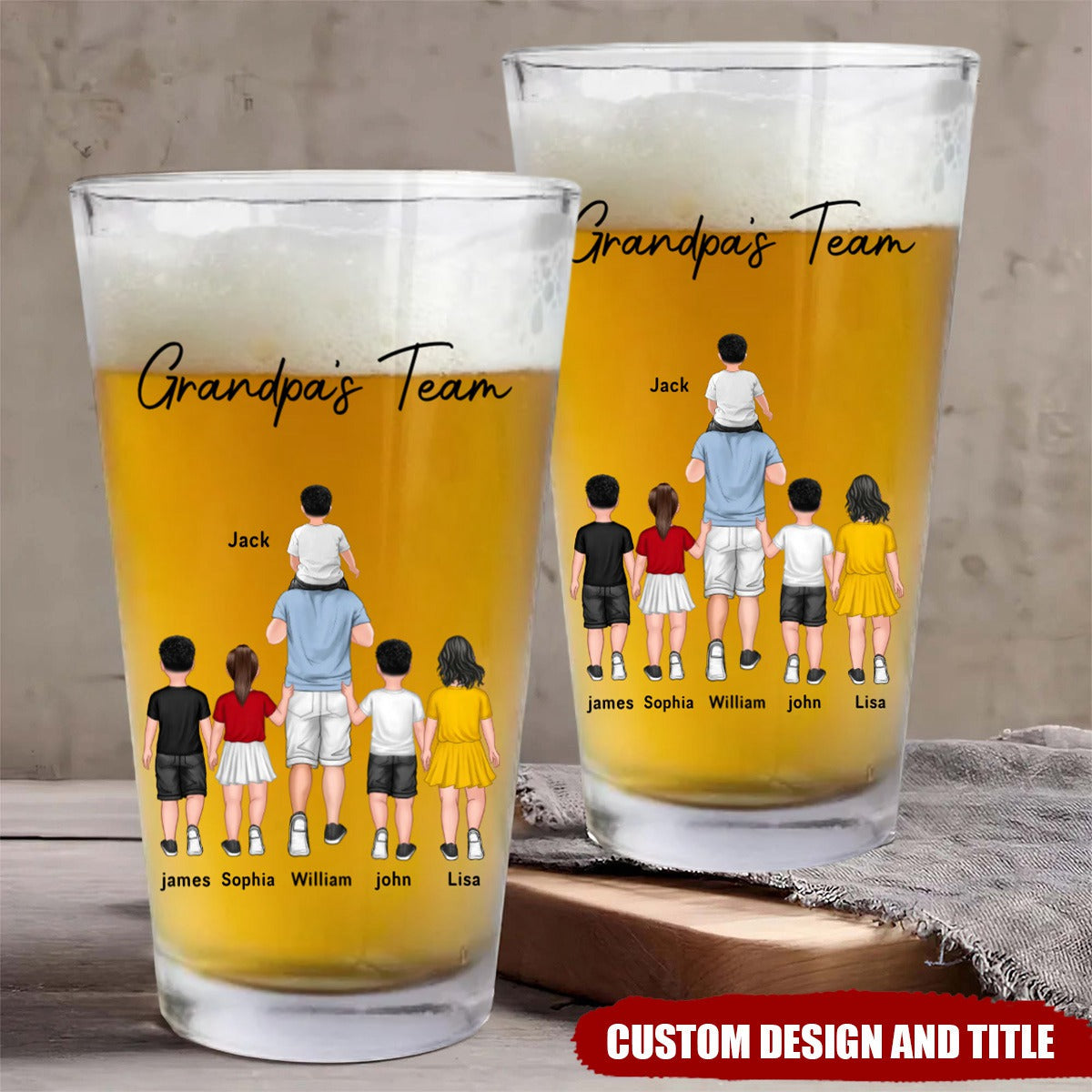 Personalized Daddy&#39;s/Grandpa&#39;s Team Beer Glass