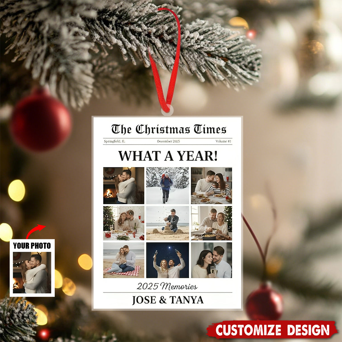 Personalized Newspaper Ornament – Custom Image What A Year For Couple Gifts