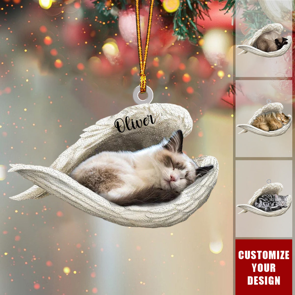 Personalized Cat Sleeping Angel Ornament-Great Gift Idea For Cat Lovers