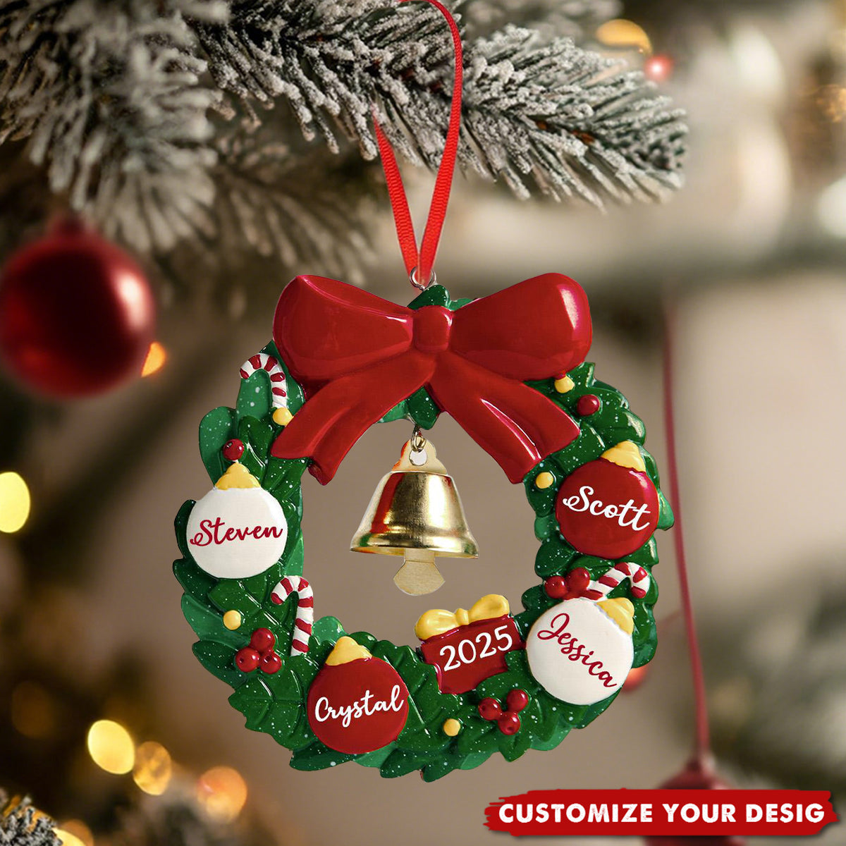 Personalized Family Wreath Christmas Ornament, 2025 Family Christmas Ornaments With Name
