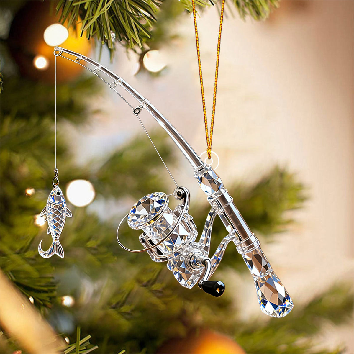 buck with fishing pole christmas ornaments Personalized Fishing Rod Christmas Ornament Gift For Fishing Lover