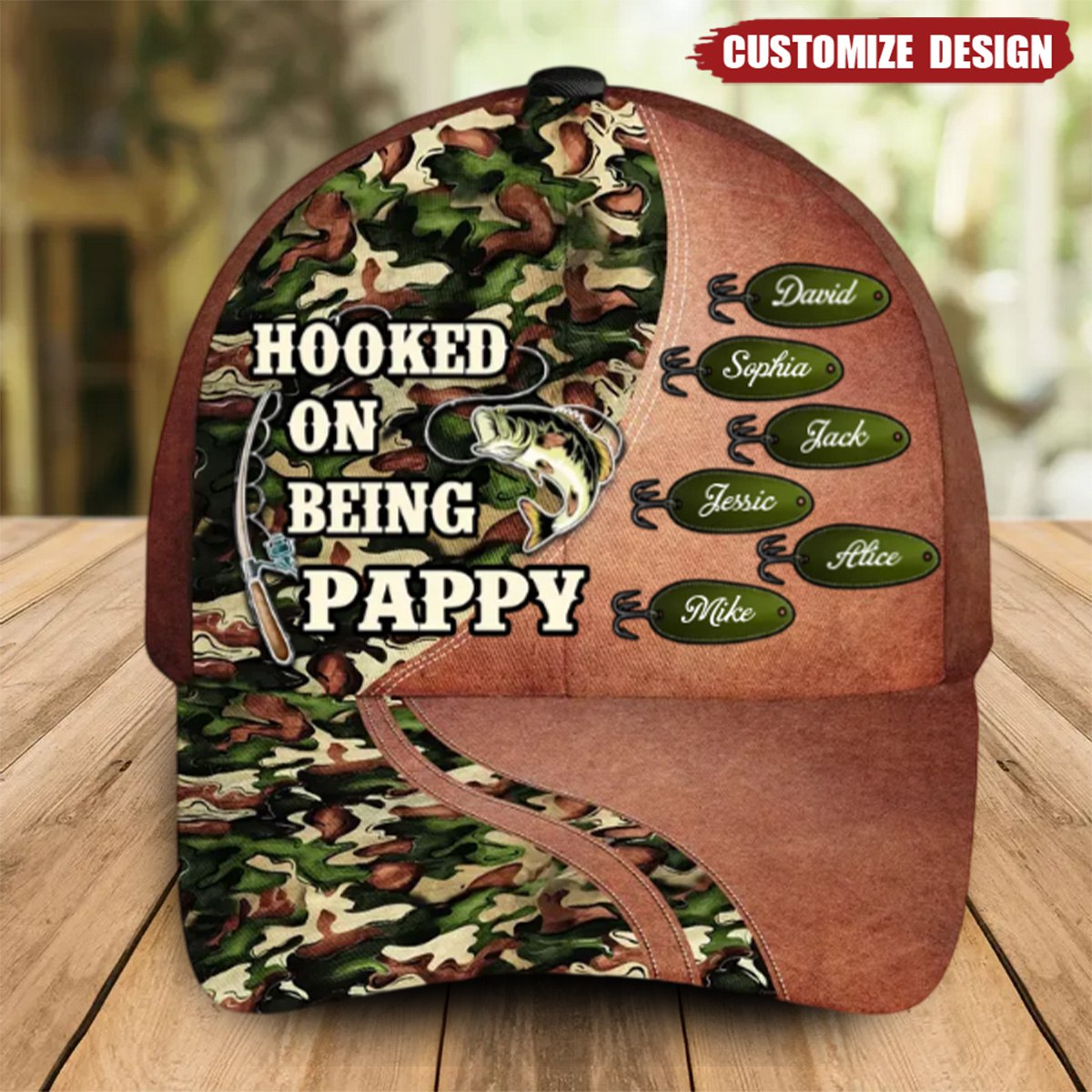 Hooked On Being Fishing Grandpa Papa Personalized Classic Cap, Father&#39;s Day Gift For Grandpa, Dad, Husband