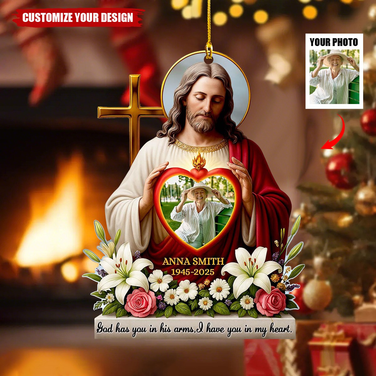 Christmas In Heaven - Personalized Memorial Acrylic Ornament Safe In The Arms Of Jesus