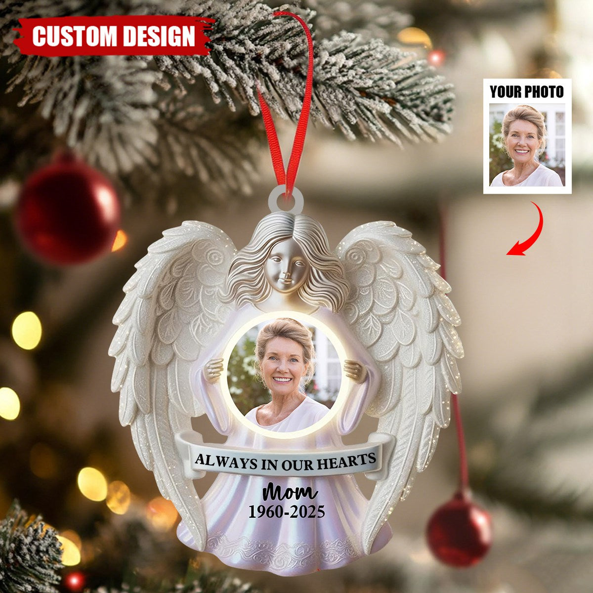 Personalized Memorial Acrylic Ornament Safe In The Arms Of Jesus, Christmas In Heaven, Religious Sympathy Gift, Remembrance Keepsake Gift