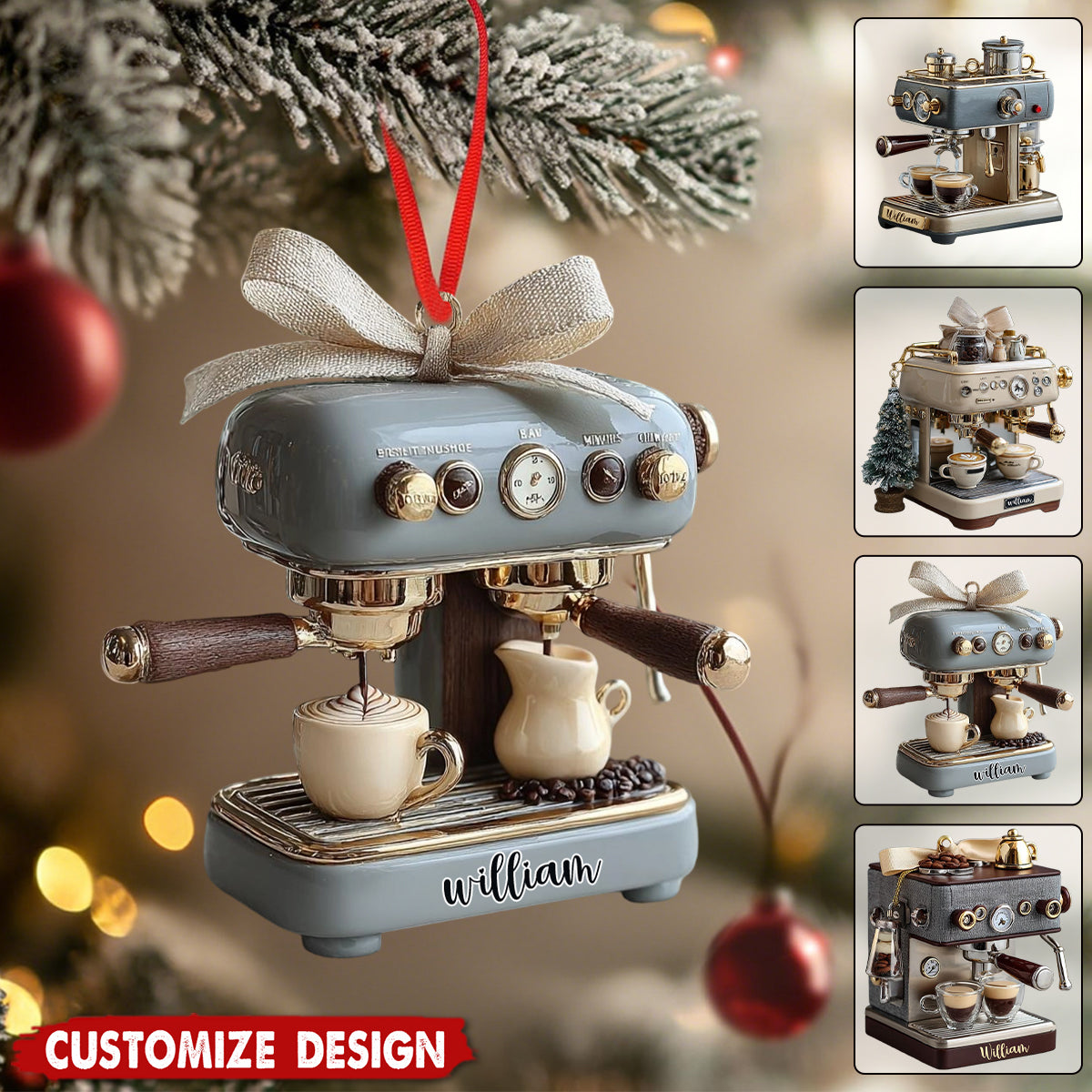Personalized Mini Espresso Machine Ornament - Gift For Coffee Lovers