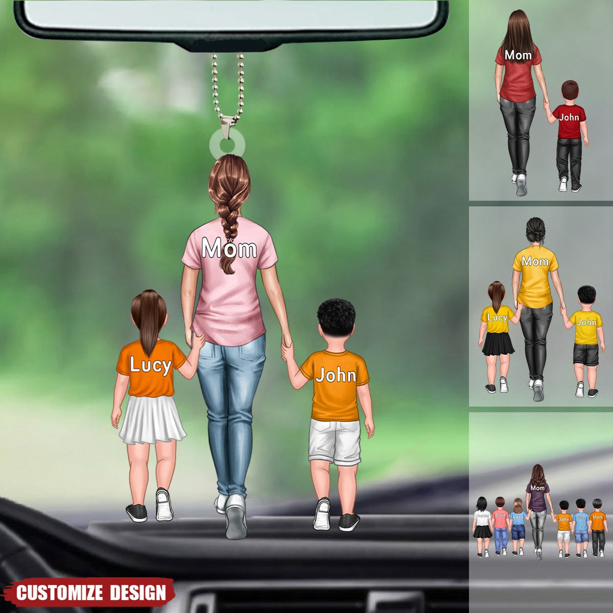 Personalized Mom / Nana And Kids Car Ornament - Gift For Mother&#39;s Day