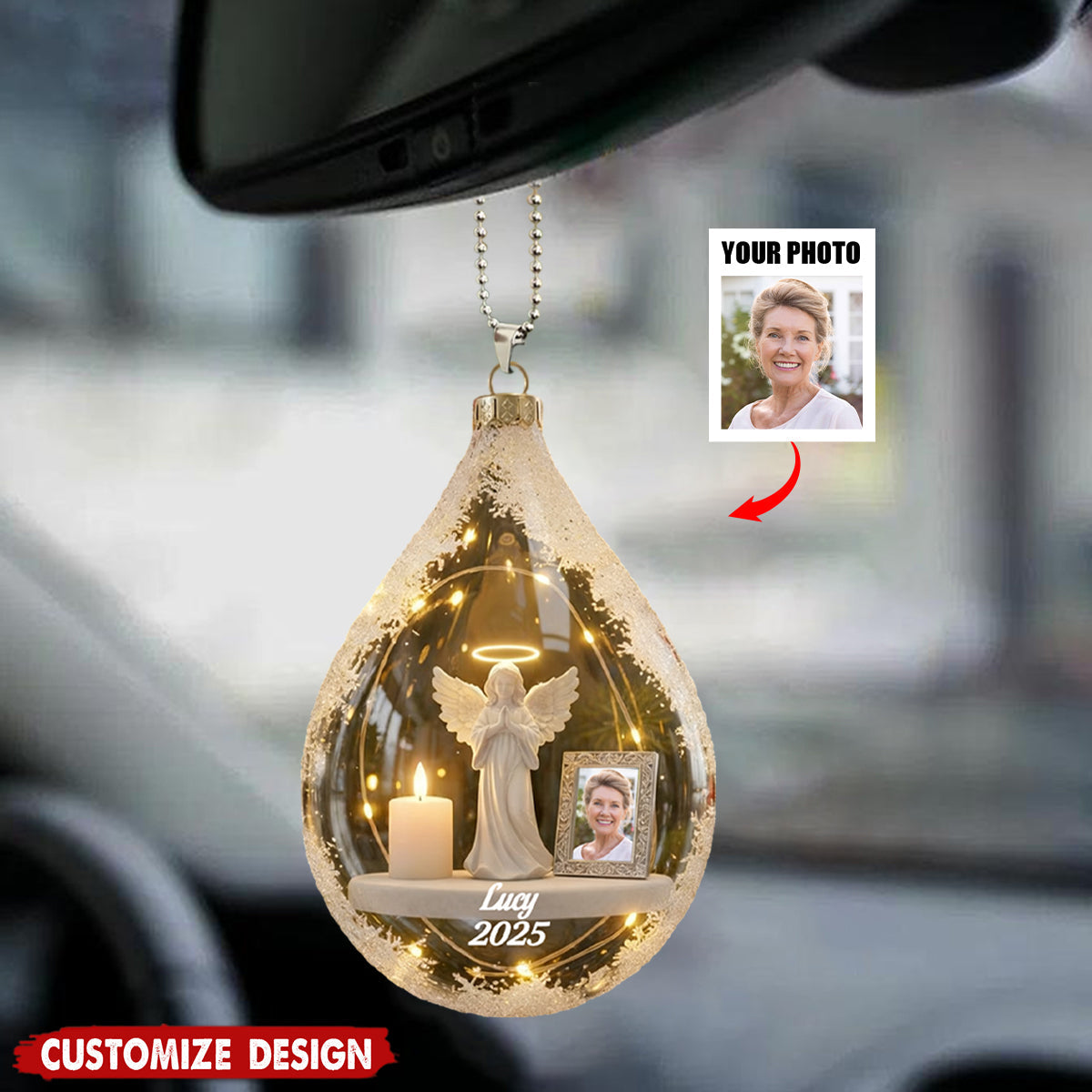 Personalized Angel&Candle Memorial Car Ornament – Memorial Gift
