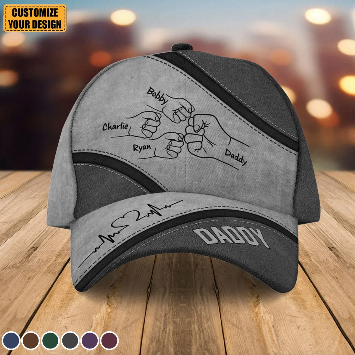Outline Fist Bump Daddy Grandpa Personalized Classic Cap, Father&#39;s Day Gift For Dad, For Grandpa, For Husband