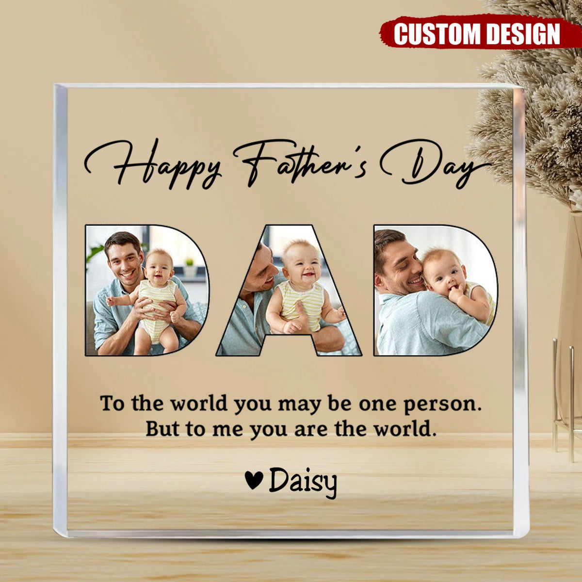 Dad, To Me You Are The World - Personalized Custom Square Shaped Acrylic Plaque - Gift For Dad, Father&#39;s Day Gift