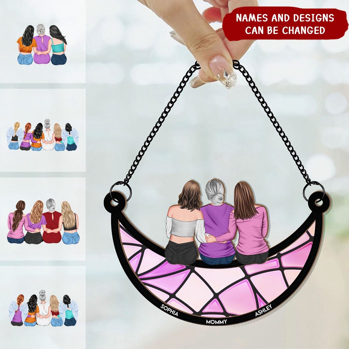 Mother &amp; Daughter On The Moon - Personalized Window Hanging Suncatcher Ornament